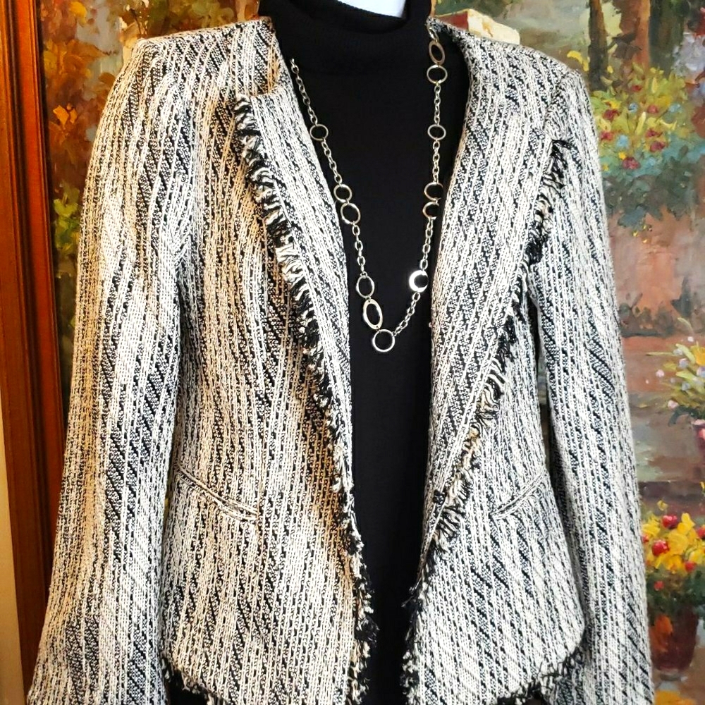 Ali & Jay Blazer, fringed, front hook closure.